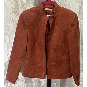 Dress Barn Moto Jacket Womens Medium faux suede Rust Orange Open front Peplum